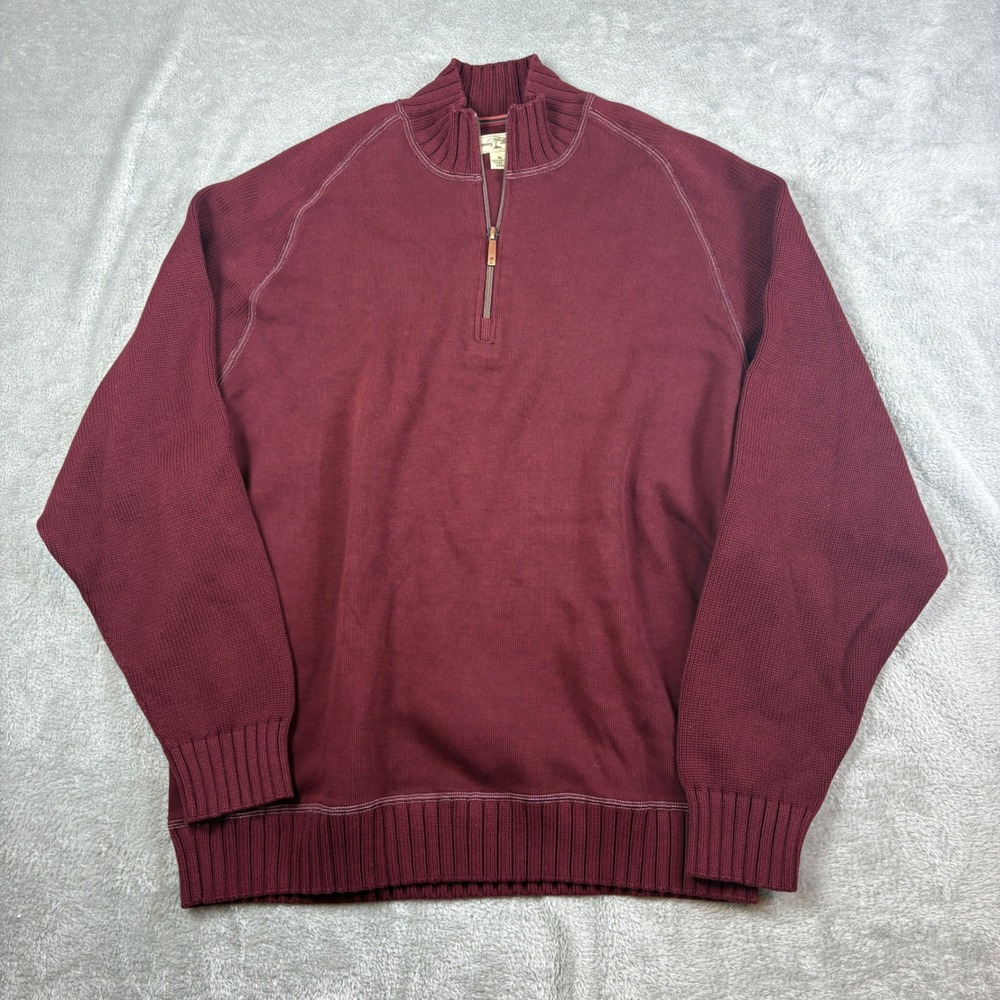 Tommy Bahama Sweater Men XL 1/4 Zip Pullover Cotton Knit‎ Burgundy